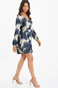 Champagne Satin Marble Print Wrap Mini Dress -Princess Style Shop 00100036592 XS