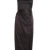 Black Satin One Shoulder Midi Dress -Princess Style Shop 00100036593 ZM