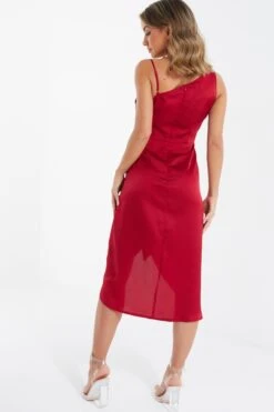 Berry Satin One Shoulder Midi Dress -Princess Style Shop 00100036594 XB