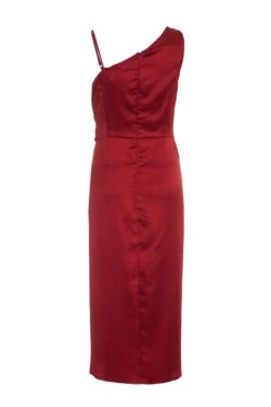 Berry Satin One Shoulder Midi Dress -Princess Style Shop 00100036594 ZB