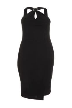Curve Black Wrap Diamante Midi Dress