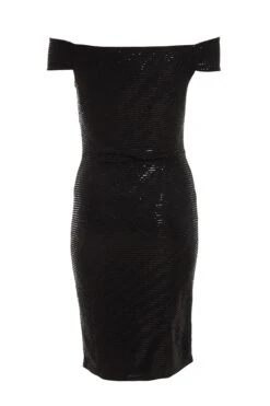 Black Sequin Bardot Midi Dress -Princess Style Shop 00100036613 ZB