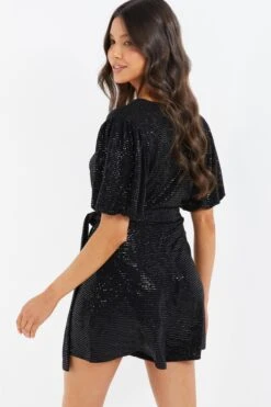 Black Sequin Wrap Playsuit -Princess Style Shop 00100036614 XB