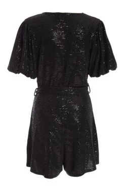 Black Sequin Wrap Playsuit -Princess Style Shop 00100036614 ZB