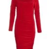 Red Ruched Long Sleeve Midi Dress -Princess Style Shop 00100036624 ZM