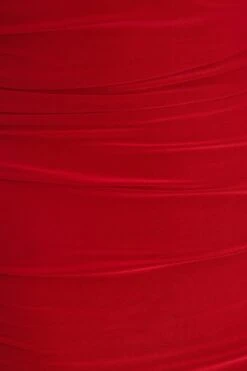 Red Ruched Long Sleeve Midi Dress -Princess Style Shop 00100036624 ZS