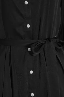 Black Satin Diamante Shirt Mini Dress -Princess Style Shop 00100036627 ZS
