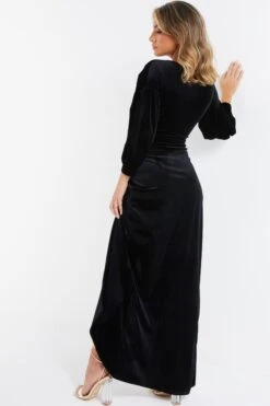 Black Velvet Wrap Maxi Dress -Princess Style Shop 00100036630 XB