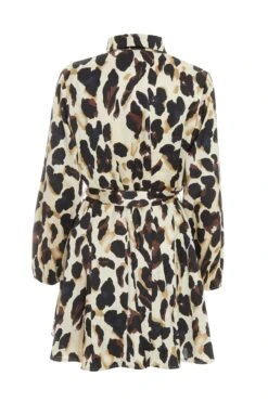 Stone Animal Print Satin Shirt Dress 12 Stone Animal Print Satin Shirt Dress -Princess Style Shop 00100036636 ZB