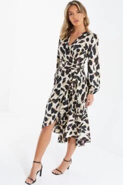 Stone Animal Print Satin Midi Dress -Princess Style Shop 00100036637 XS