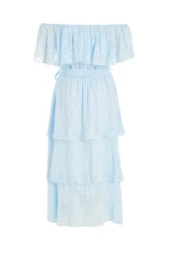 Light Blue Floral Jacquard Tiered Midi Dress -Princess Style Shop 00100036640 ZB