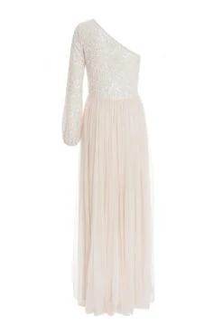 Champagne Sequin One Shoulder Maxi Dress -Princess Style Shop 00100036643 ZB