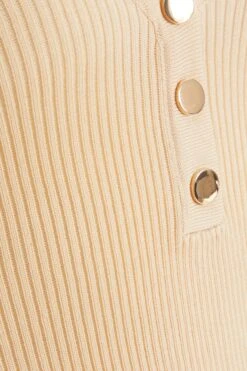 Cream Ribbed Button Long Sleeved Bodysuit -Princess Style Shop 00100036654 ZS