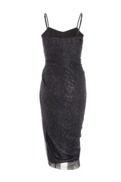 Black Glitter Cowl Neck Ruched Midi Dress -Princess Style Shop 00100036664 ZB