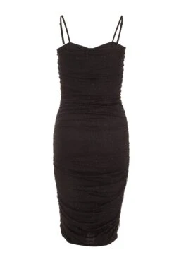 Black Sequin Mesh Ruched Midi Dress -Princess Style Shop 00100036665 ZB