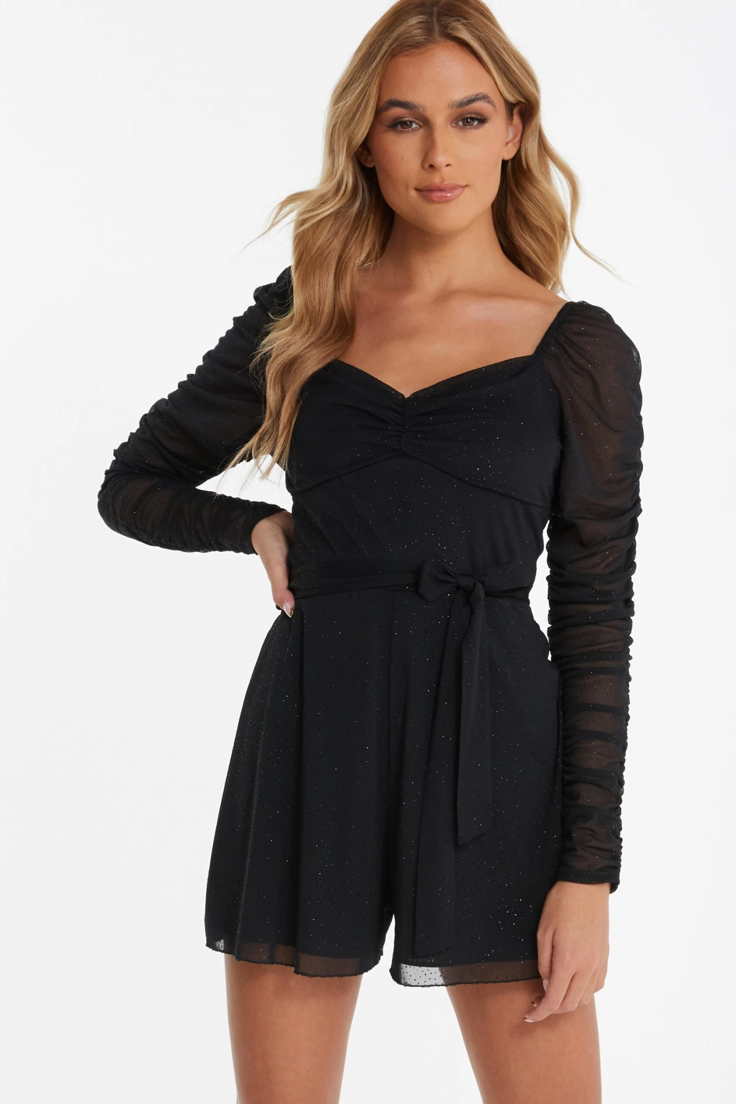 Black Glitter Mesh Playsuit 4 Black Glitter Mesh Playsuit - Image 2