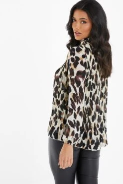 Stone Animal Print Chiffon Blouse -Princess Style Shop 00100036681 XB