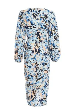 Blue Smudge Print Ruched Midi Dress -Princess Style Shop 00100036685 ZB