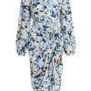 Blue Smudge Print Ruched Midi Dress -Princess Style Shop 00100036685 ZM