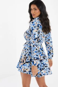 Blue Smudge Print Mini Shirt Dress -Princess Style Shop 00100036686 XB