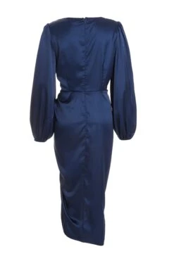 Navy Satin Ruched Midi Dress -Princess Style Shop 00100036687 ZB