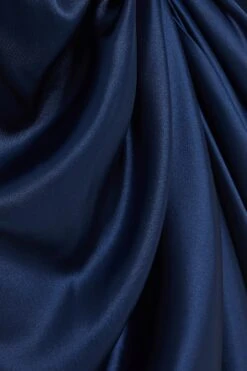 Navy Satin Ruched Midi Dress -Princess Style Shop 00100036687 ZS