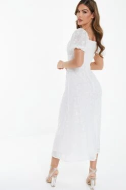 White Chiffon Floral Embroidered Midi Dress -Princess Style Shop 00100036690 XB