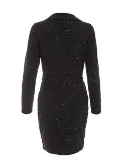 Black Glitter Tuxedo Mini Dress -Princess Style Shop 00100036703 ZB