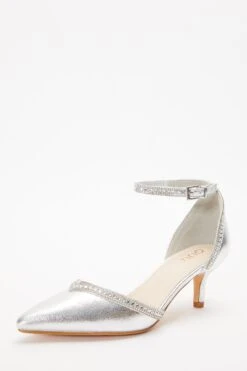 Silver Foil Diamante Low Court Heels -Princess Style Shop 00100036719 XB