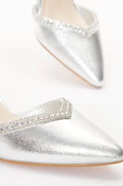 Silver Foil Diamante Low Court Heels -Princess Style Shop 00100036719 ZB