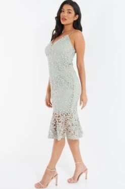 Sage Lace Fishtail Midi Dress -Princess Style Shop 00100036728 XS