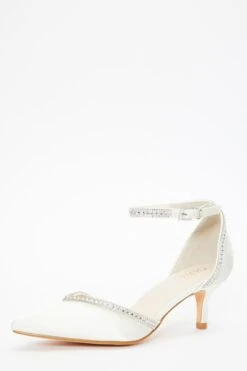 Bridal Ivory Satin Diamante Trim Low Court Heels -Princess Style Shop 00100036735 XB