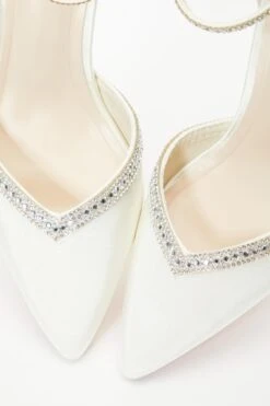 Bridal Ivory Satin Diamante Trim Low Court Heels -Princess Style Shop 00100036735 ZB