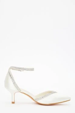 Bridal Ivory Satin Diamante Trim Low Court Heels -Princess Style Shop 00100036735 ZS