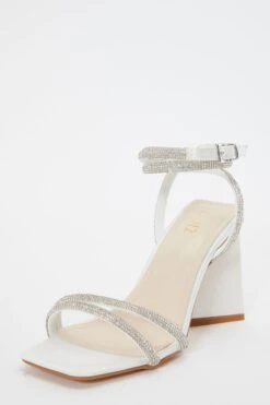 Bridal White Satin Diamante Triangle Heeled Sandals -Princess Style Shop 00100036736 XB