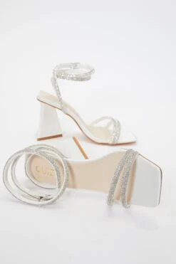 Bridal White Satin Diamante Triangle Heeled Sandals -Princess Style Shop 00100036736 XS