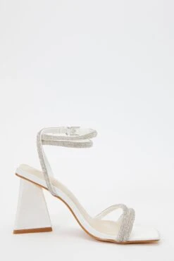 Bridal White Satin Diamante Triangle Heeled Sandals -Princess Style Shop 00100036736 ZS