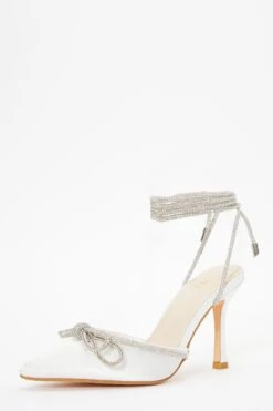 Bridal White Satin Diamante Bow Court Heels 10 Bridal White Satin Diamante Bow Court Heels -Princess Style Shop 00100036737 XB