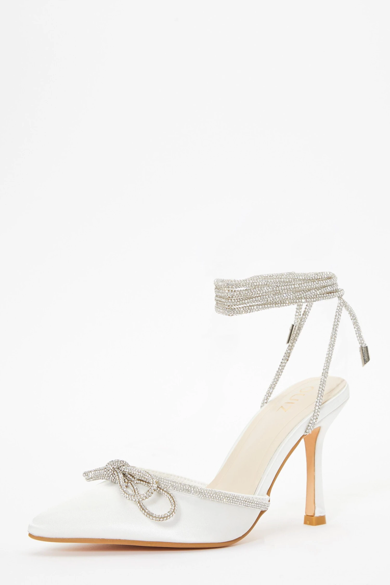 Bridal White Satin Diamante Bow Court Heels 5 Bridal White Satin Diamante Bow Court Heels - Image 3