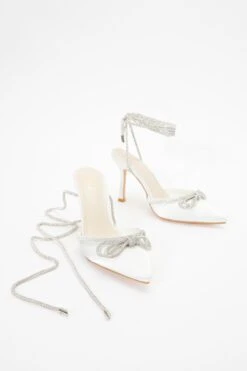 Bridal White Satin Diamante Bow Court Heels 11 Bridal White Satin Diamante Bow Court Heels -Princess Style Shop 00100036737 XS