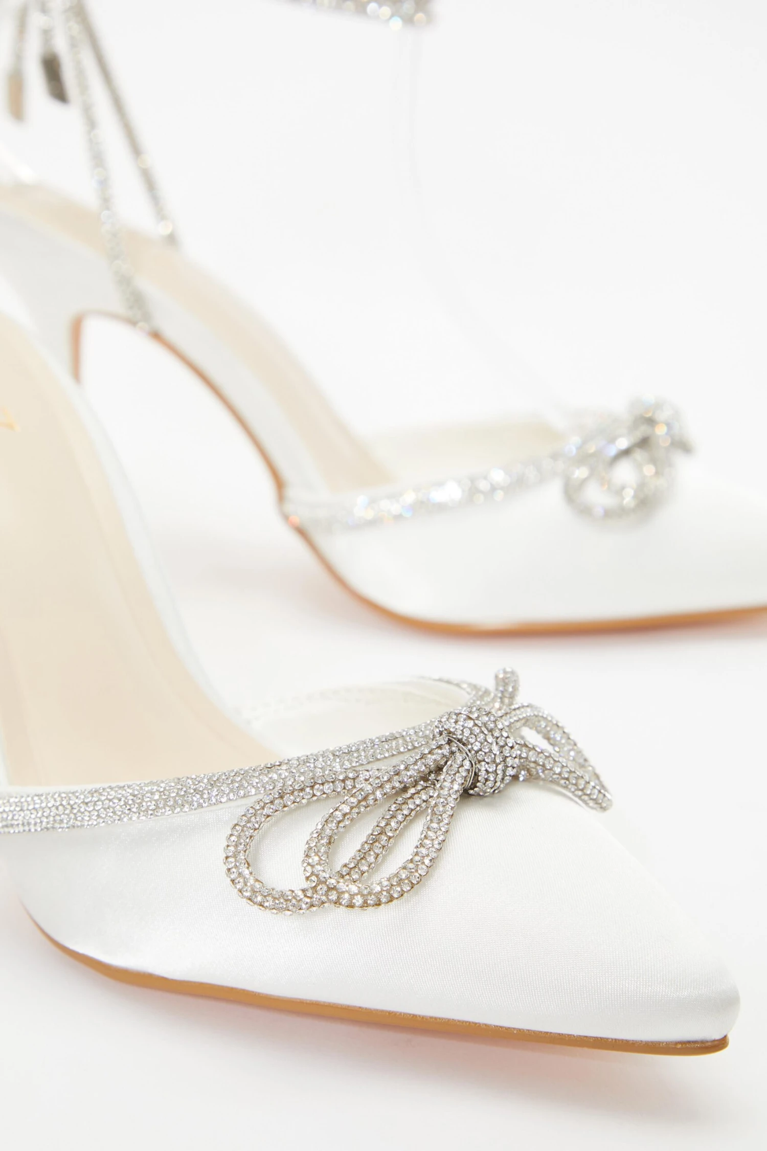 Bridal White Satin Diamante Bow Court Heels 7 Bridal White Satin Diamante Bow Court Heels - Image 5