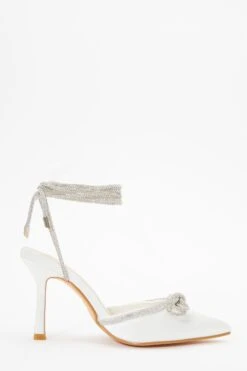 Bridal White Satin Diamante Bow Court Heels 13 Bridal White Satin Diamante Bow Court Heels -Princess Style Shop 00100036737 ZS