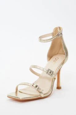 Gold Foil Strappy Buckle Heeled Sandals -Princess Style Shop 00100036743 XB