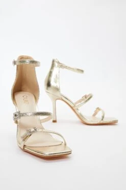 Gold Foil Strappy Buckle Heeled Sandals -Princess Style Shop 00100036743 XS