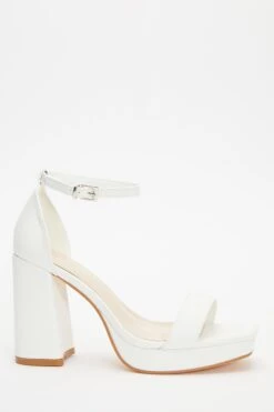 White Faux Leather Platform Heeled Sandals -Princess Style Shop 00100036744 XM