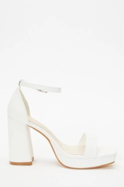 White Faux Leather Platform Heeled Sandals -Princess Style Shop 00100036744 ZS