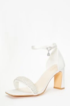 Bridal White Satin Diamante Heeled Sandals 10 Bridal White Satin Diamante Heeled Sandals -Princess Style Shop 00100036747 XB