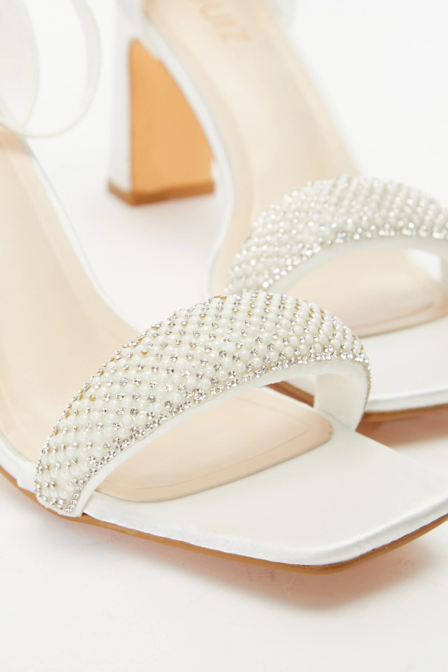 Bridal White Satin Diamante Heeled Sandals 7 Bridal White Satin Diamante Heeled Sandals - Image 5