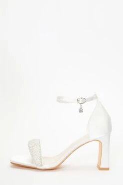 Bridal White Satin Diamante Heeled Sandals
