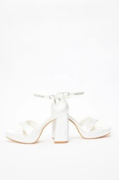Bridal White Satin Jewel Platform Heeled Sandals 11 Bridal White Satin Jewel Platform Heeled Sandals -Princess Style Shop 00100036750 XS